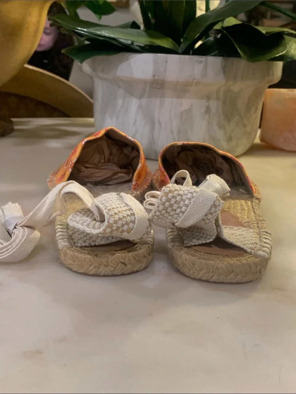 🆕J. CREW Printed Lace-Up d’Orsay Espadrille Sandals in Orange Block Size 10